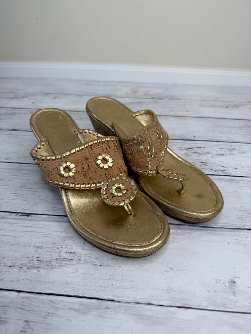 Jack Rogers Gold Woven Thong Sandals